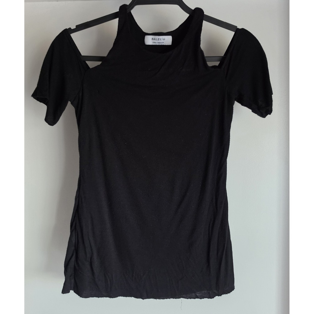 Bailey/44 Black T-Shirt XS Short Sleeve Round Neck Casual Top Cold Shoulder